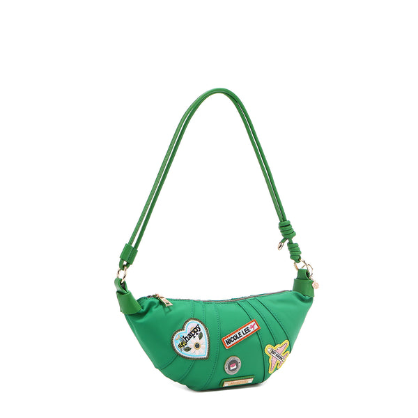 BOLSO CROISSANT CON PARCHES DE COLORES (VERDE)