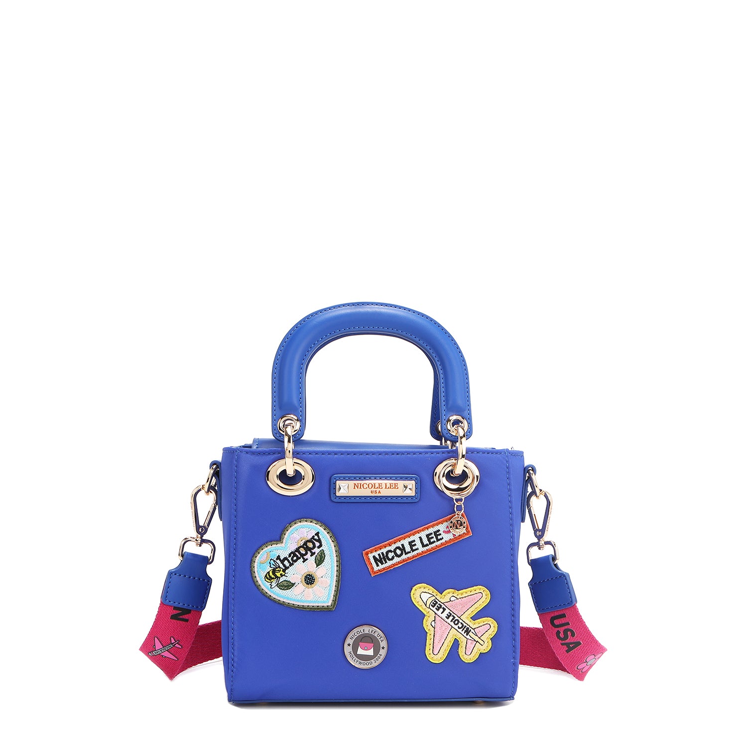 Hand bag with colored patches (blue)