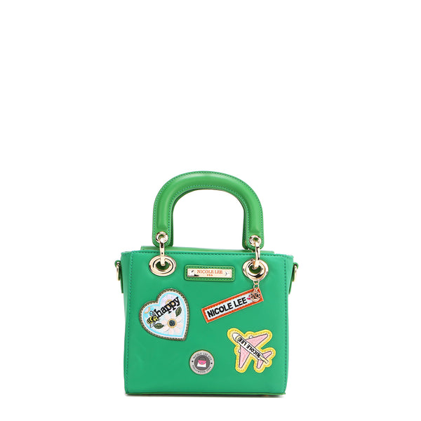 Hand bag with colored patches (green)