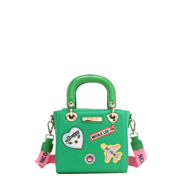 Hand bag with colored patches (green)