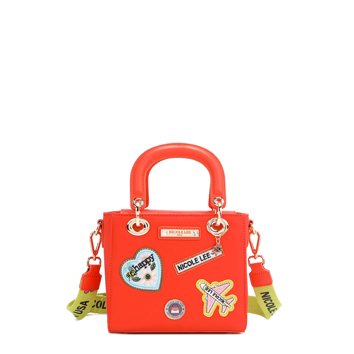 Color Patch Top Handle Handbag with Embellishments and a Structured ...