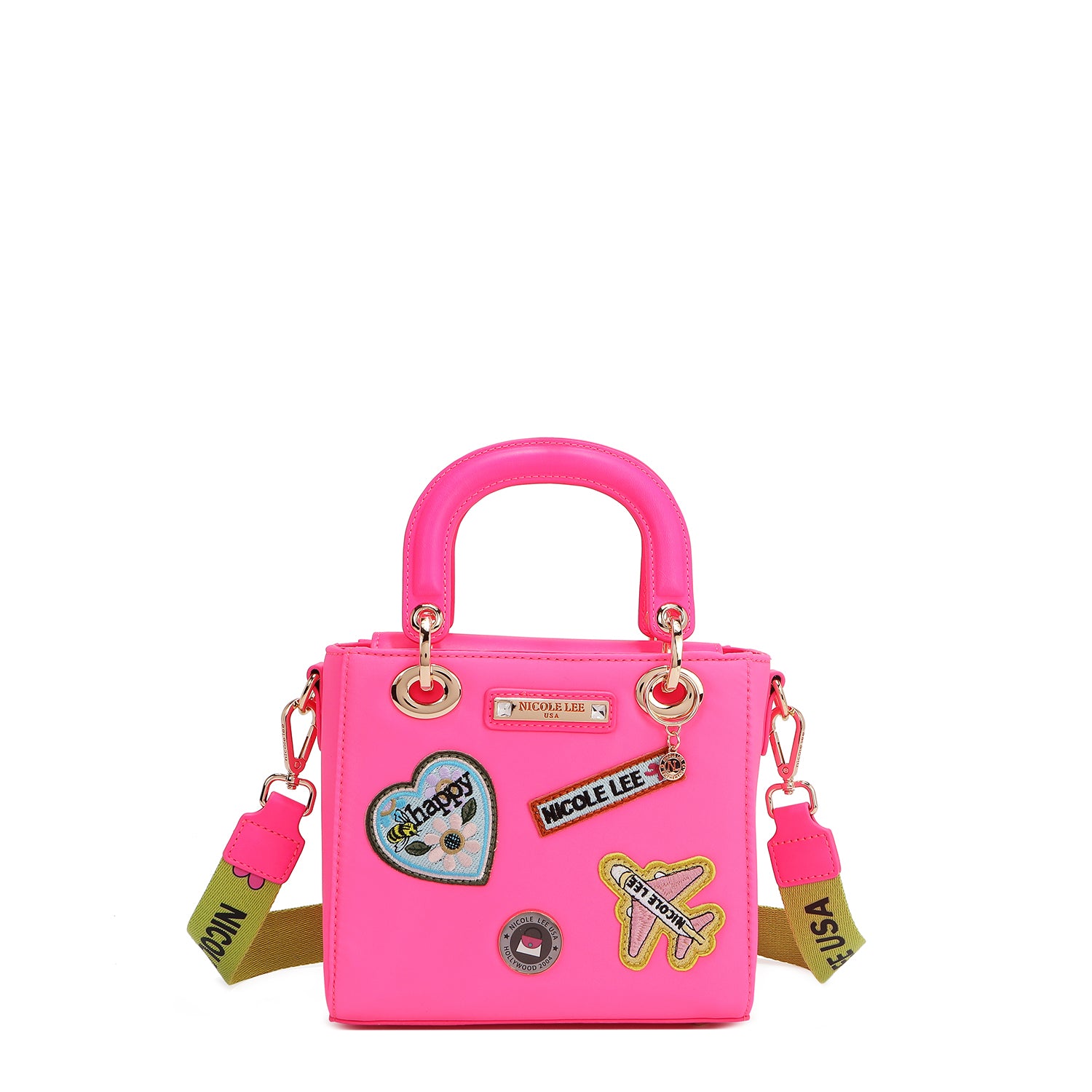 Borsa a mano con toppe colorate (rosa)