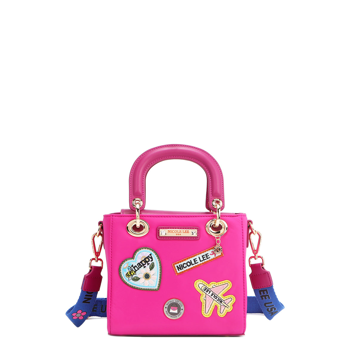Color Patch Top Handle Handbag with Embellishments and a Structured ...