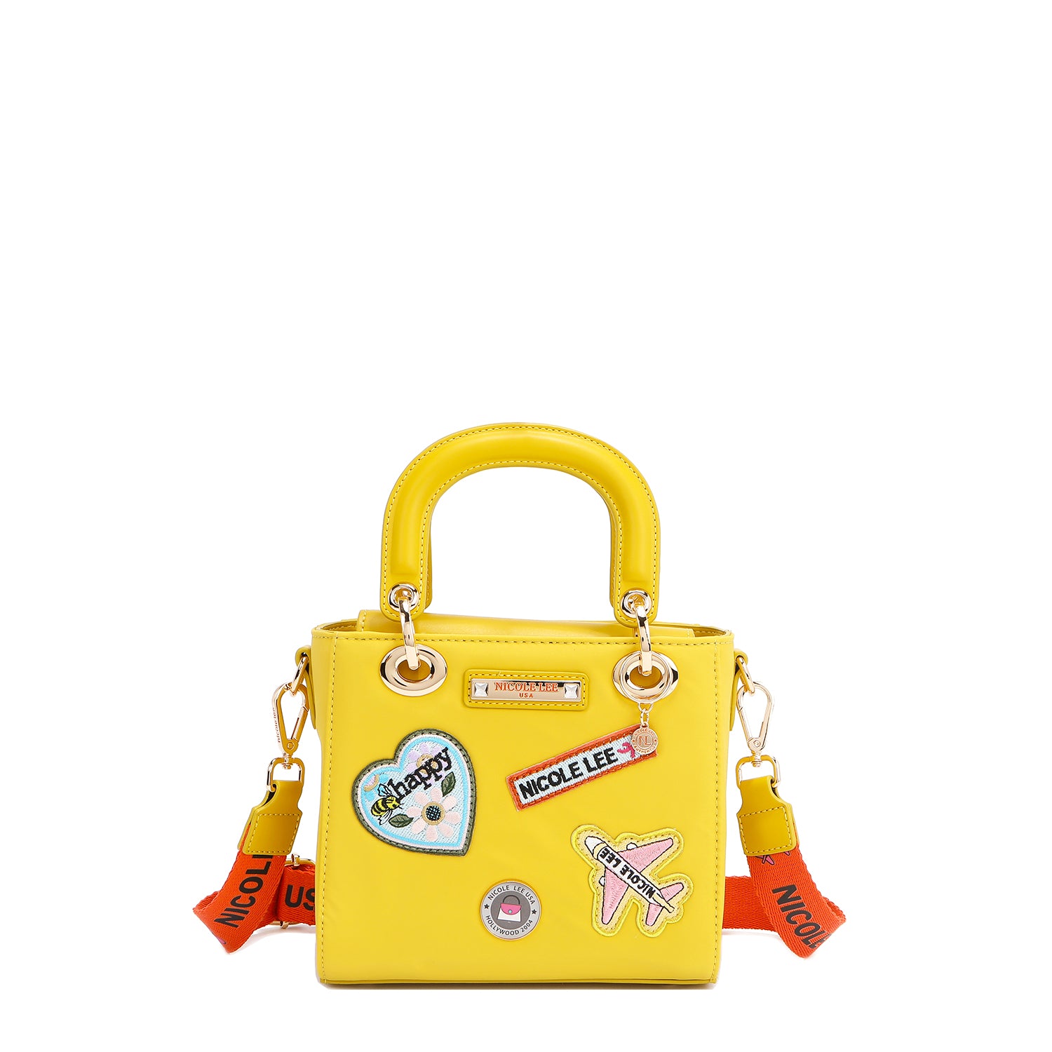 Hand bag with colored patches (yellow)