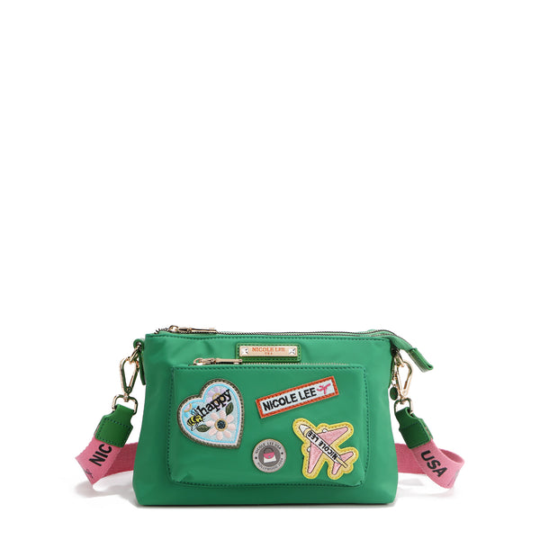 BOLSO CRUZADO ACORDEÓN CON PARCHES DE COLORES (VERDE)