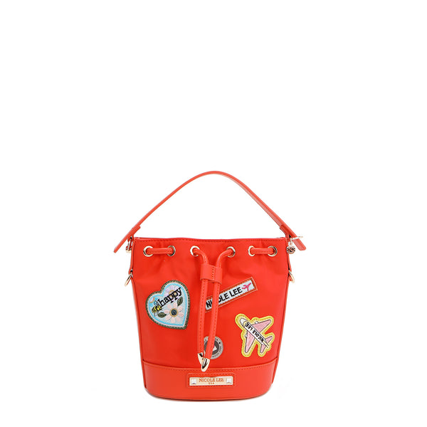 BOLSO CUBO CON PARCHES DE COLORES (Naranja)