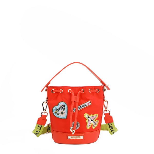 BOLSO CUBO CON PARCHES DE COLORES (Naranja)