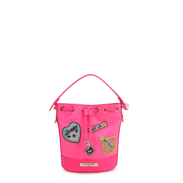 BOLSO CUBO CON PARCHES DE COLORES (ROSA)