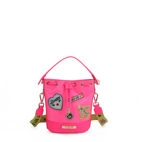 BOLSO CUBO CON PARCHES DE COLORES (ROSA)