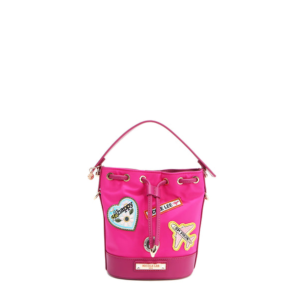 BOLSO CUBO CON PARCHES DE COLORES (VIOLETA)