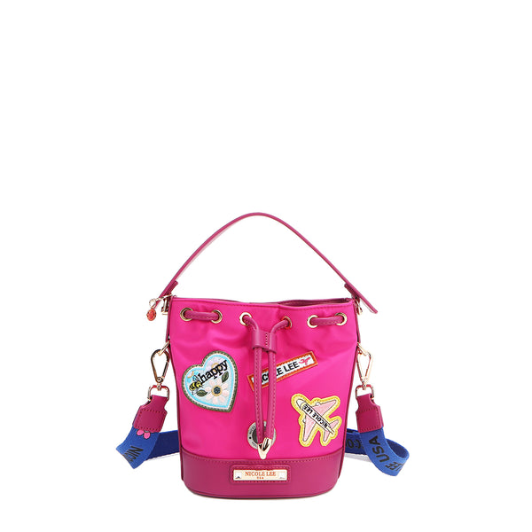 BOLSO CUBO CON PARCHES DE COLORES (VIOLETA)