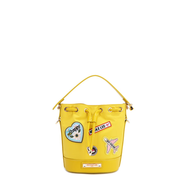 BOLSO CUBO CON PARCHES DE COLORES (AMARILLO)