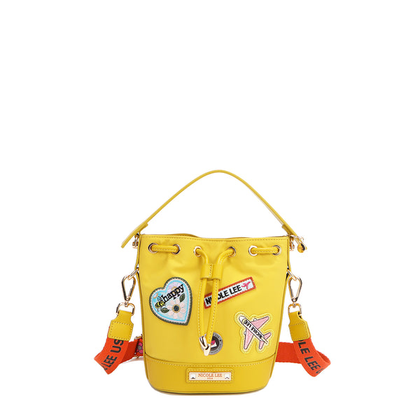 BOLSO CUBO CON PARCHES DE COLORES (AMARILLO)