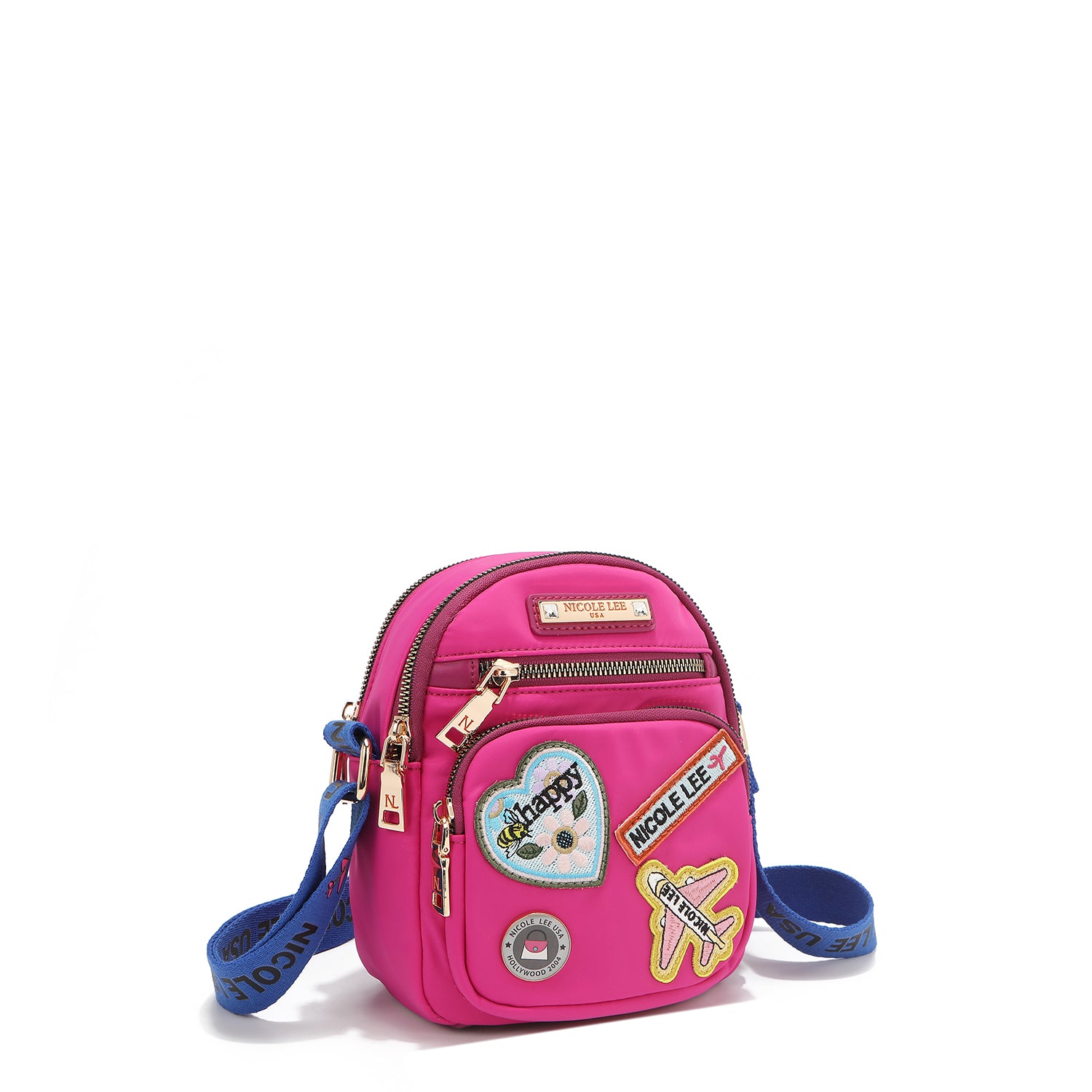 Bolsa cruzada com remendos coloridos (violeta)