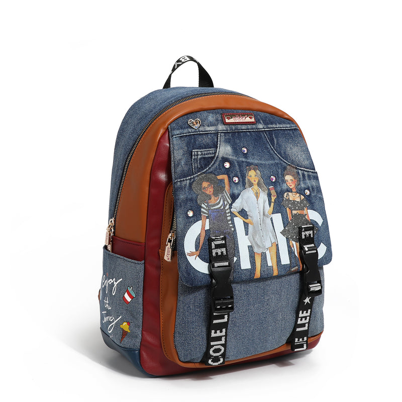 GROSSER RUCKSACK MIT DENIMKLAPPE