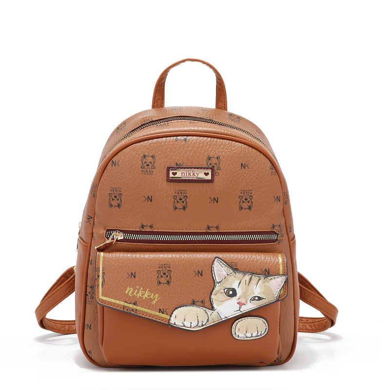 RUCKSACK-, UMHÄNGETASCHEN-, BRIEFTASCHEN-SET (<tc>NIKKY FINDS MEOW</tc> ) BRAUN