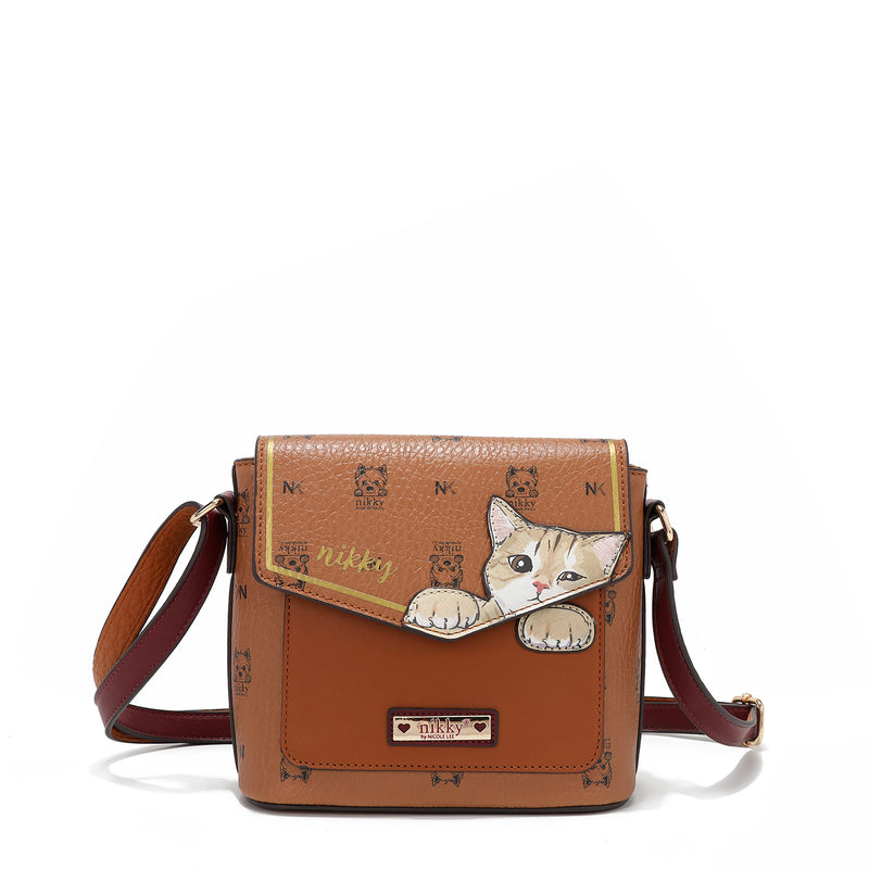 RUCKSACK-, UMHÄNGETASCHEN-, BRIEFTASCHEN-SET (<tc>NIKKY FINDS MEOW</tc> ) BRAUN