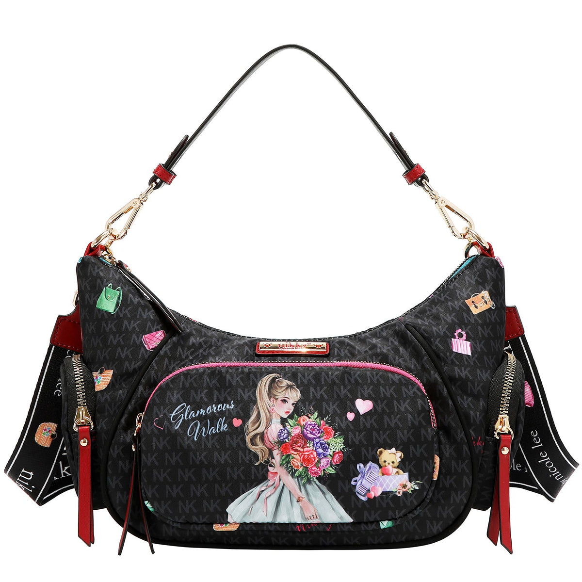 BOLSO DE HOMBRO DE NYLON (GLAMOROUS WALK - NEGRO)