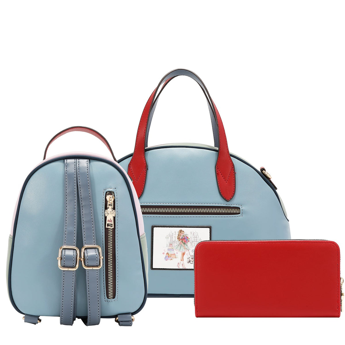 SET 3 PEZZI (BORSA A BORSA, ZAINO MINI, PORTAFOGLIO) (GLAMOROUS WALK - BIANCO)