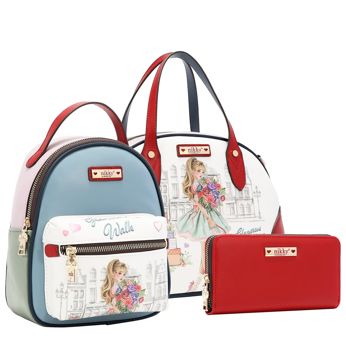 SET 3 PEZZI (BORSA A BORSA, ZAINO MINI, PORTAFOGLIO) (GLAMOROUS WALK - BIANCO)