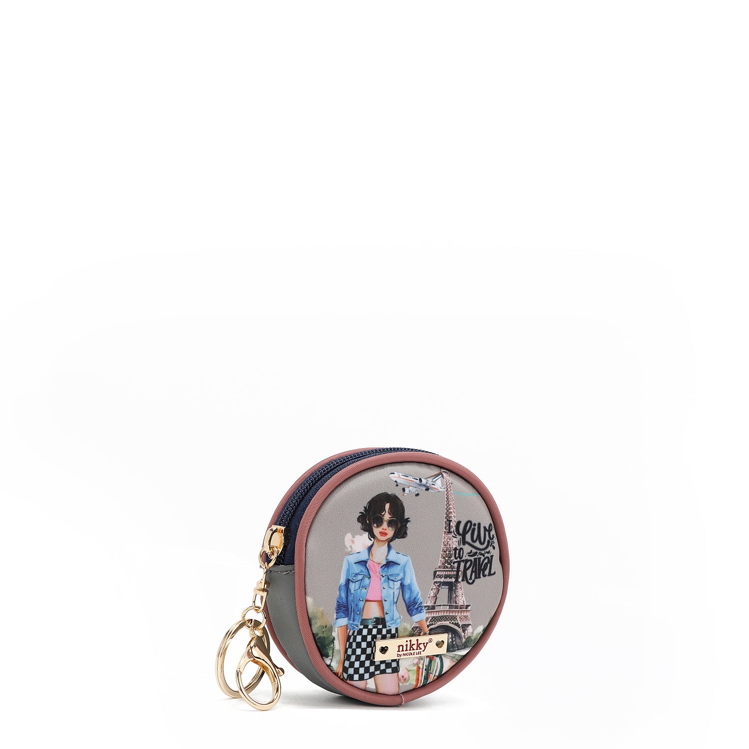 KEYCHAIN ​​WITH ROUND COIN PURSE (<tc>I LIVE TO TRAVEL</tc>)