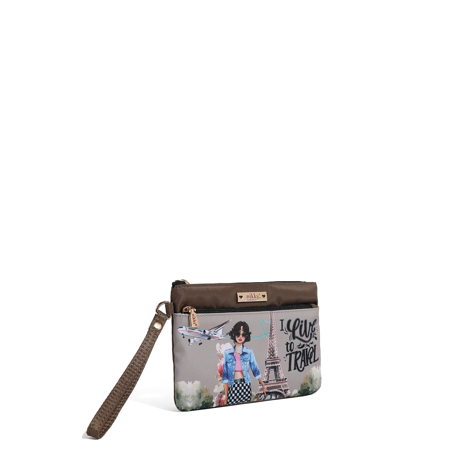 TROUSSE DE TOILETTE AVEC FERMETURE ÉCLAIR (<tc>I LIVE TO TRAVEL</tc>)