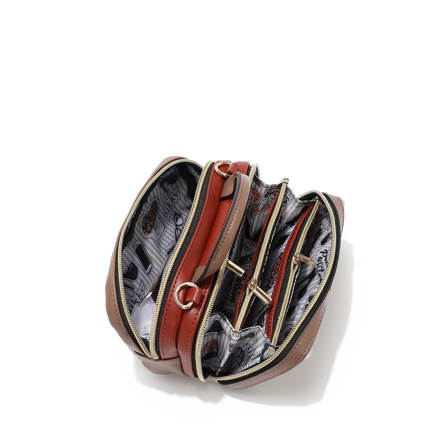 MINI BOLSO CRUZADO BOSTON CON DOBLE CREMALLERA (URBAN COFFEE DREAM)