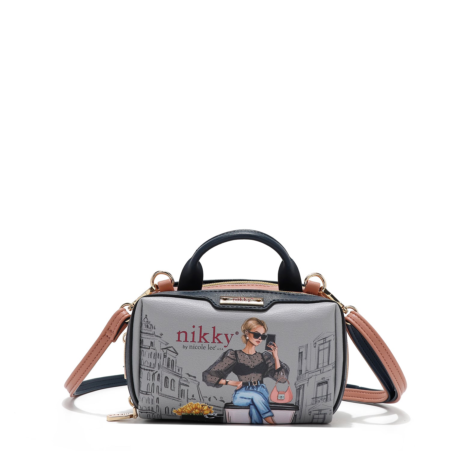 MINI BOLSO CRUZADO BOSTON CON DOBLE CREMALLERA (URBAN COFFEE DREAM)
