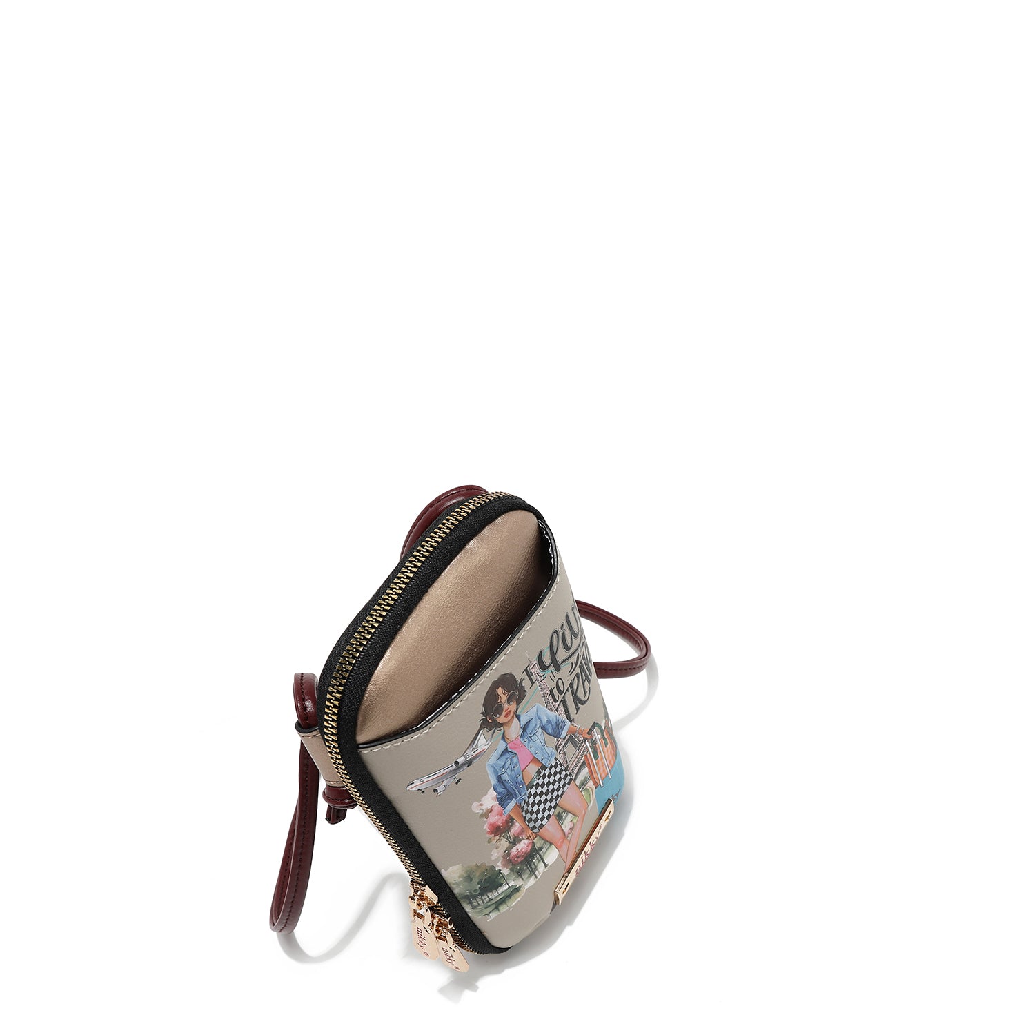 SAC BANDOULIÈRE AVEC FERMETURE ÉCLAIR POUR TÉLÉPHONE/PORTEFEUILLE (<tc>I LIVE TO TRAVEL</tc>)