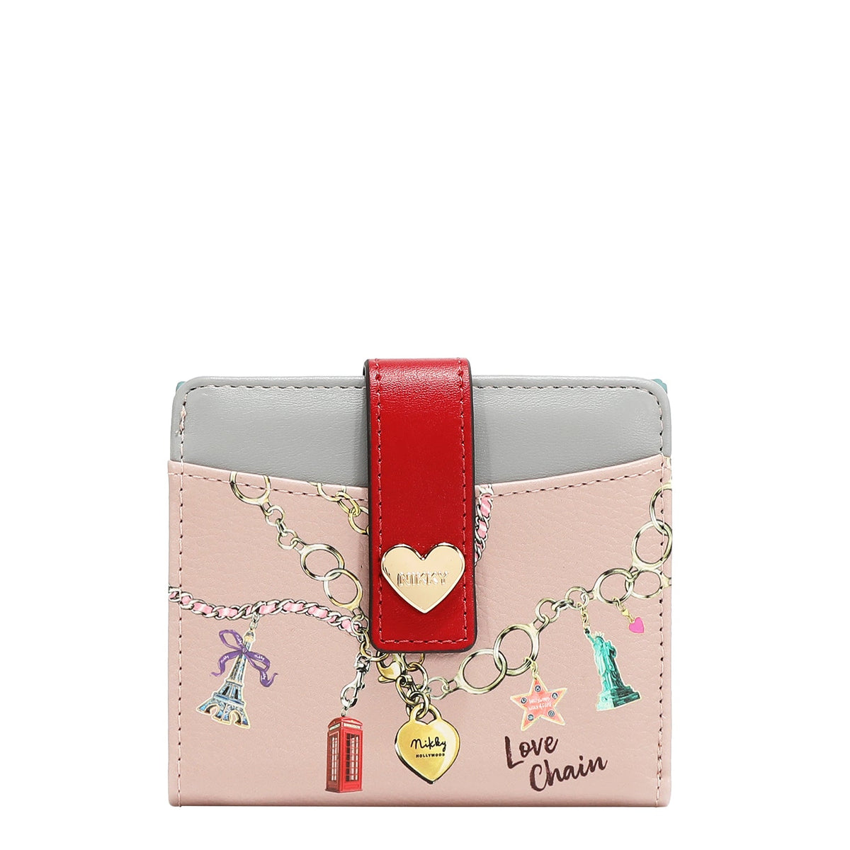 CARTERA COMPACTA CON BOTON DE CORAZON (LOVE CHAIN)
