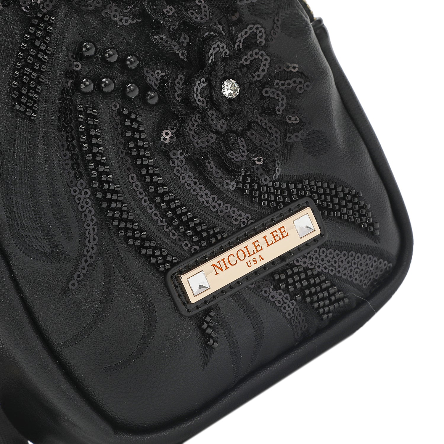 ZAINO A TRACOLLA CON FIORI DI PAILLETTES (NERO)