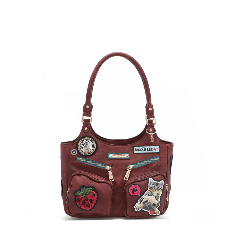 BORSA A TRACOLLA CON PATCH MULTIPLI (ROSSO)