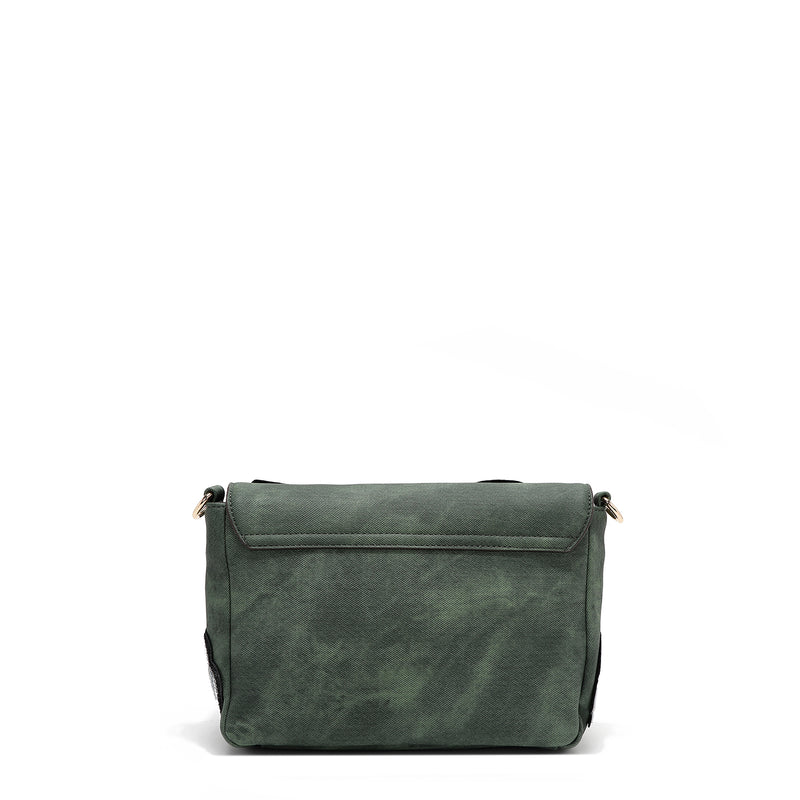 CROSSBODY BAG WITH FLAP AND MULTIPLE PATCHES (GREEN)