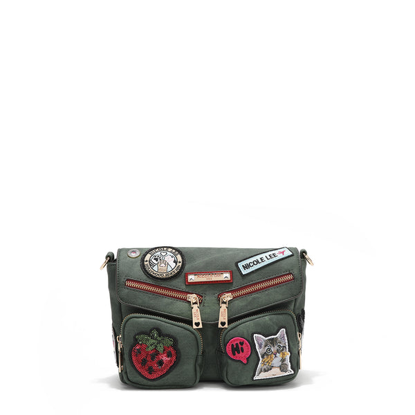 BOLSA CROSSBODY COM ABAS E MÚLTIPLOS PATCHES (VERDE)