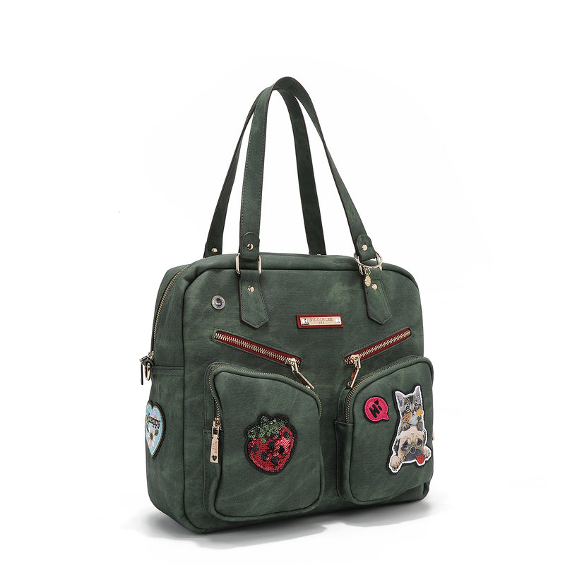 BORSA CON CERNIERA E TOPPE MULTIPLE (VERDE)