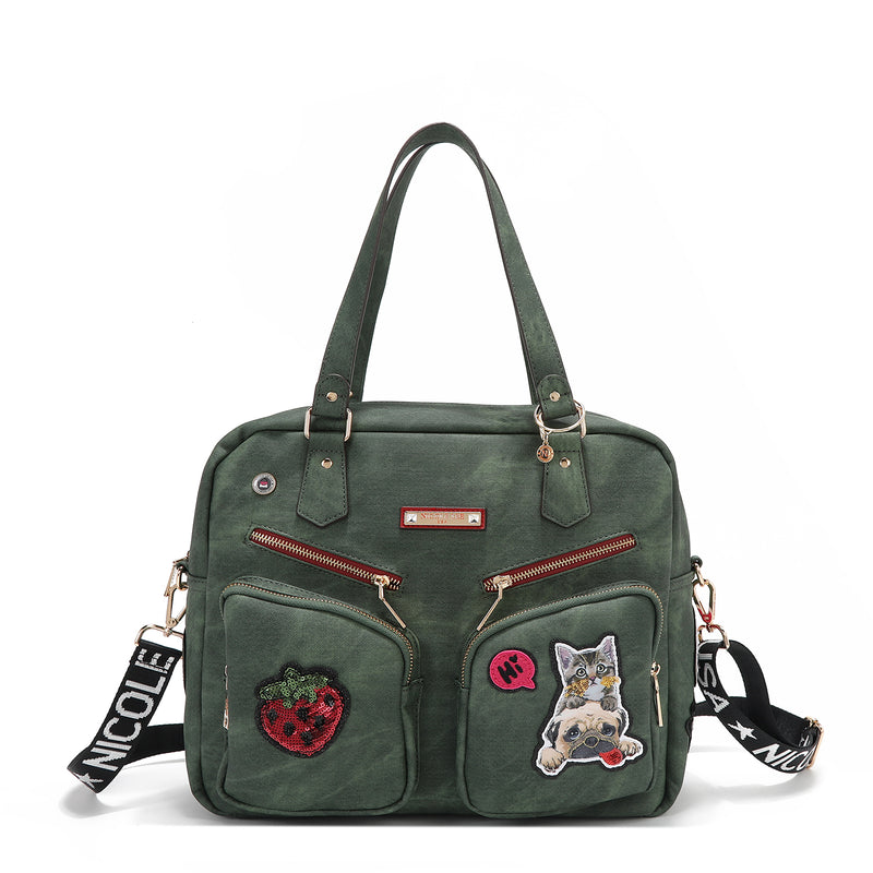 BORSA CON CERNIERA E TOPPE MULTIPLE (VERDE)