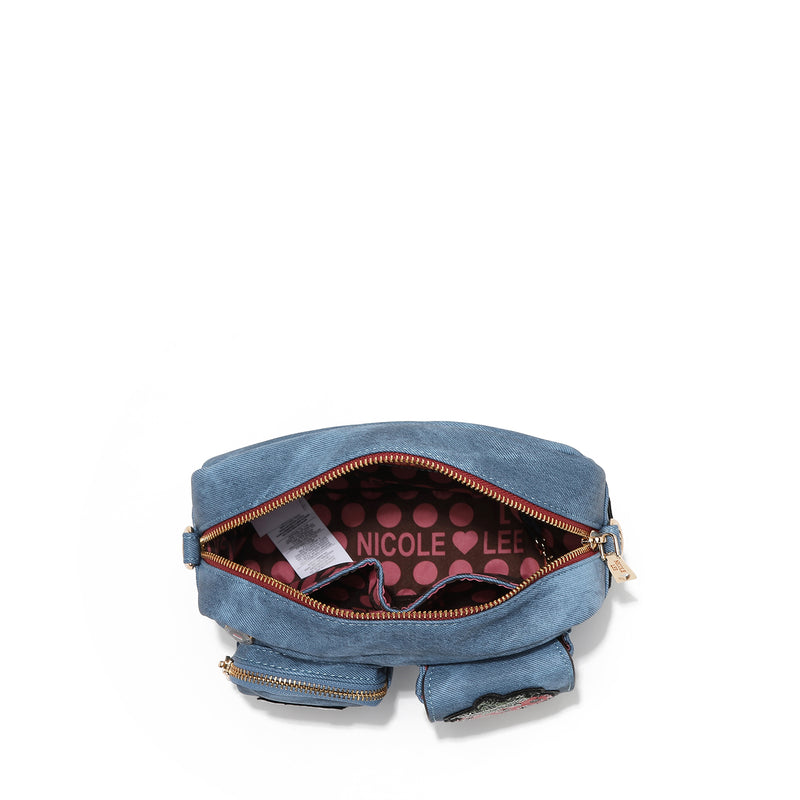 CROSSBODY BAG WITH MULTIPLE PATCHES (BLUE)