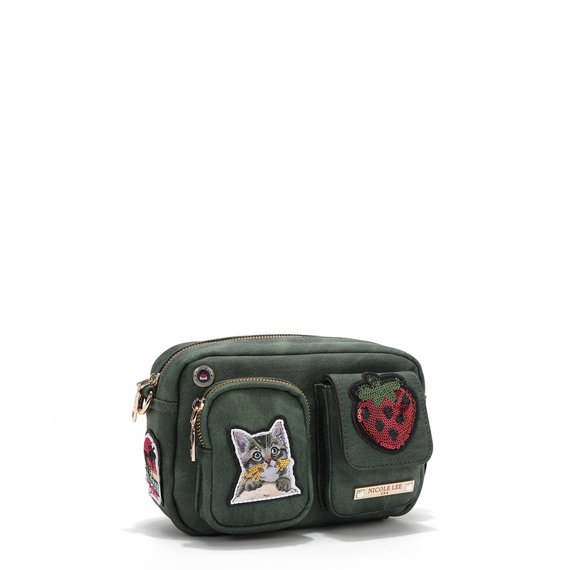 CROSSBODY BAG WITH MULTIPLE PATCHES (GREEN)