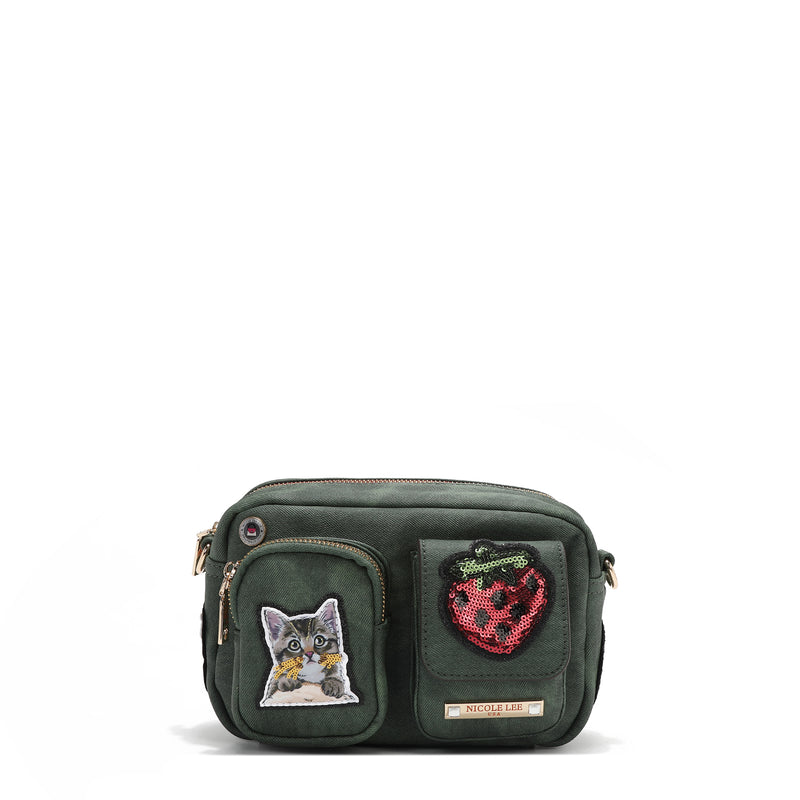 CROSSBODY BAG WITH MULTIPLE PATCHES (GREEN)