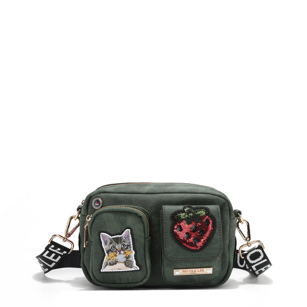 CROSSBODY BAG WITH MULTIPLE PATCHES (GREEN)