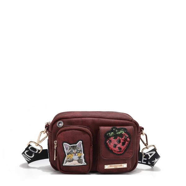 CROSSBODY BAG WITH MULTIPLE PATCHES (RED)