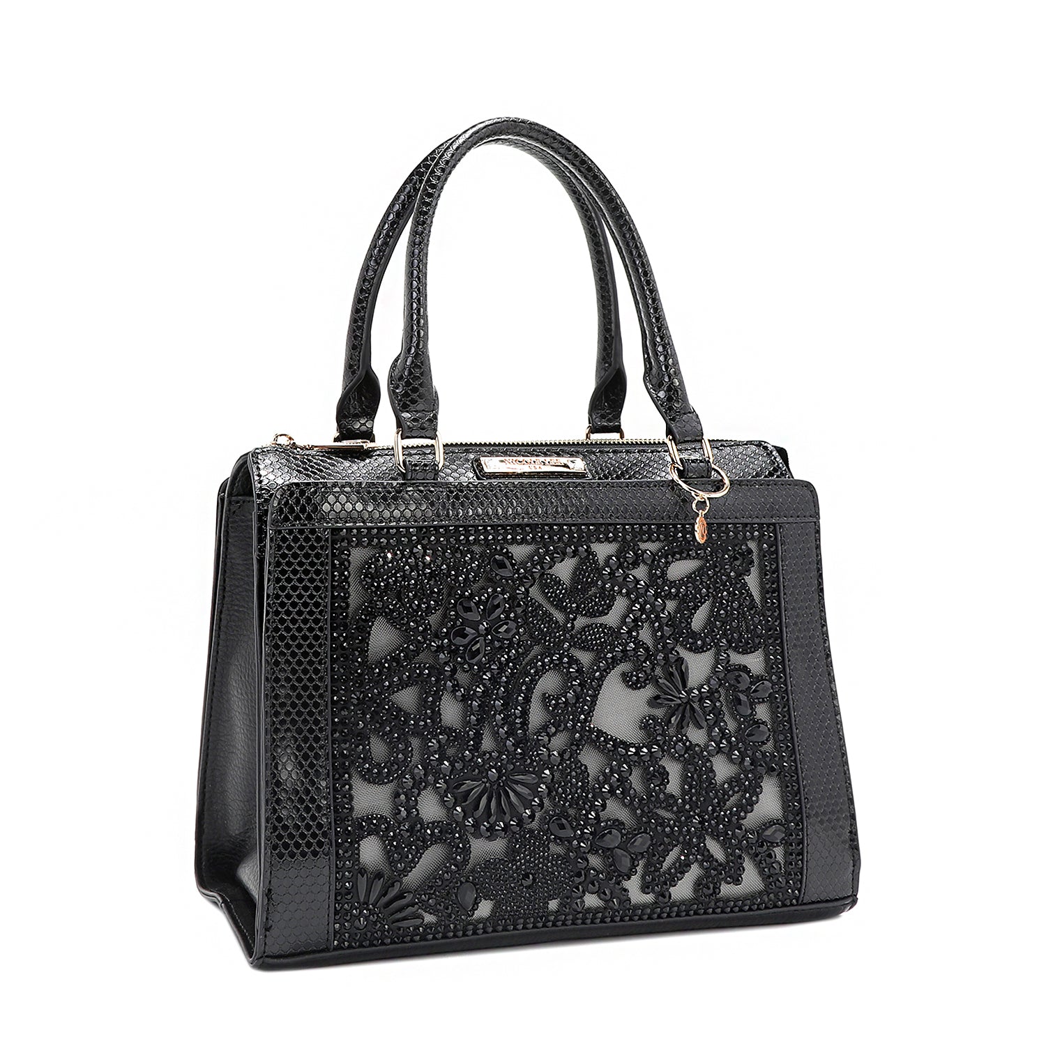 BOLSO SATCHEL CON ENCAJE (NEGRO)