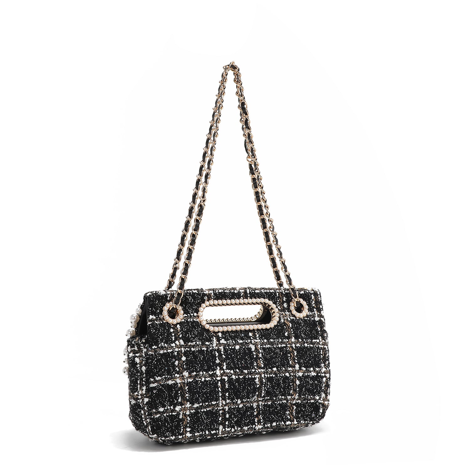 Clutch-Tasche im Tweed-Stil mit Klappe (schwarz)