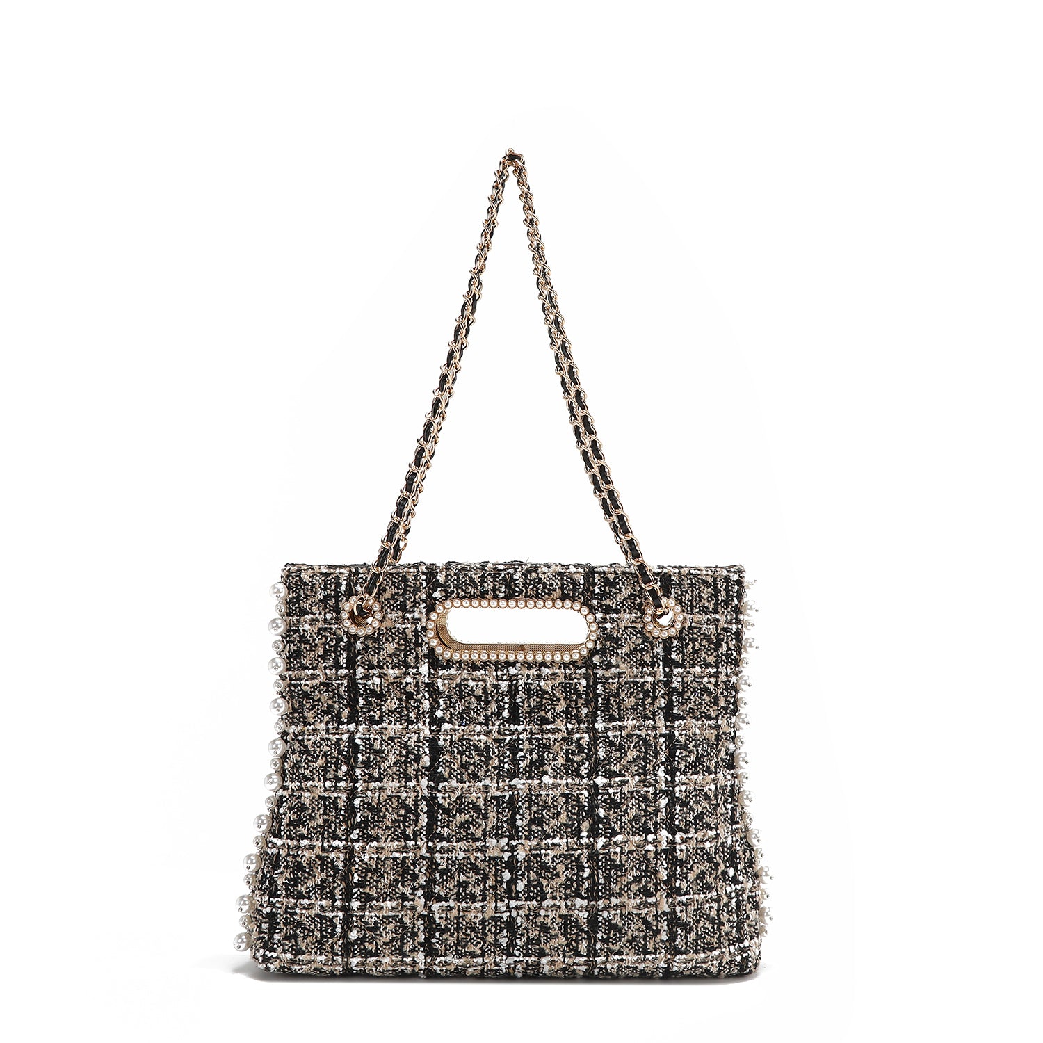 BOLSA DE EMBREAGEM ESTILO TWEED (BEGE)