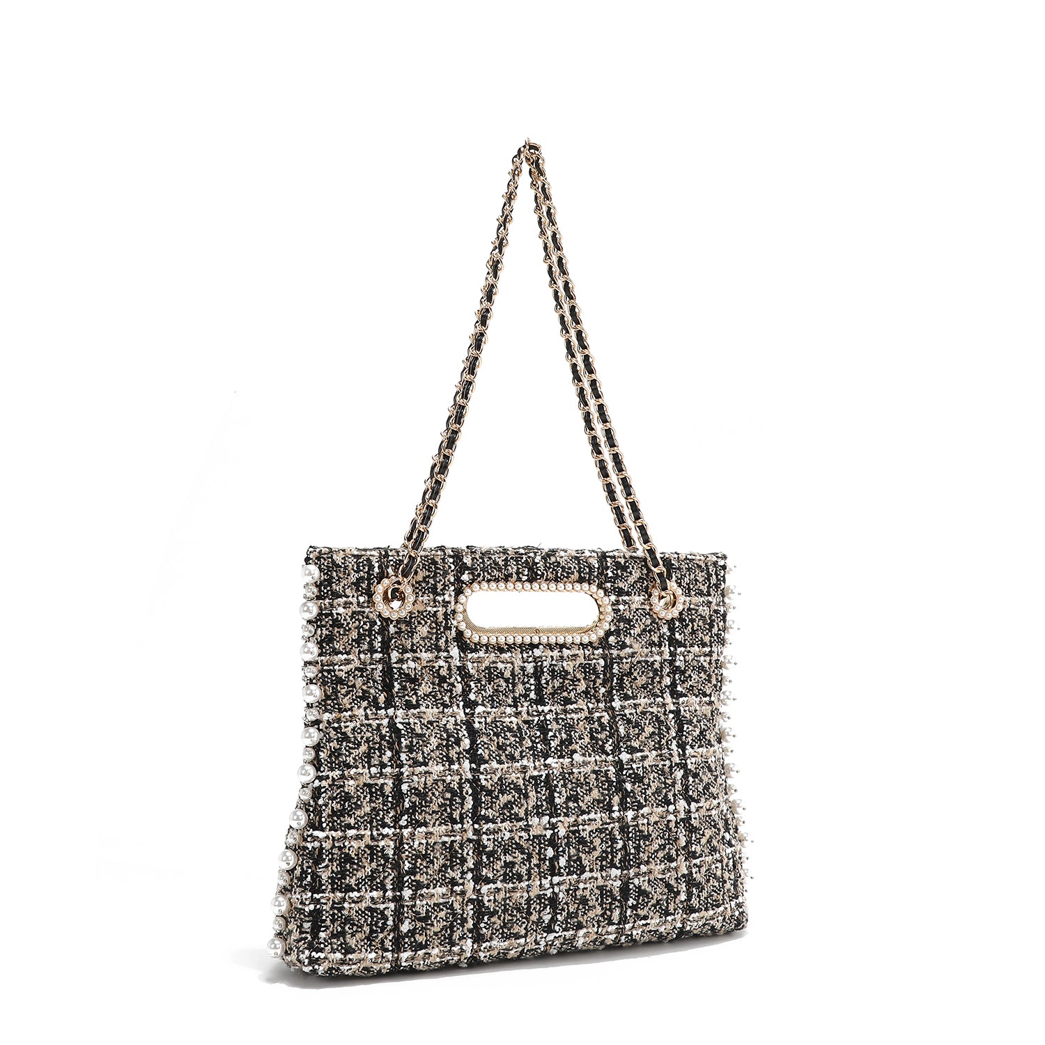 BOLSA DE EMBREAGEM ESTILO TWEED (BEGE)