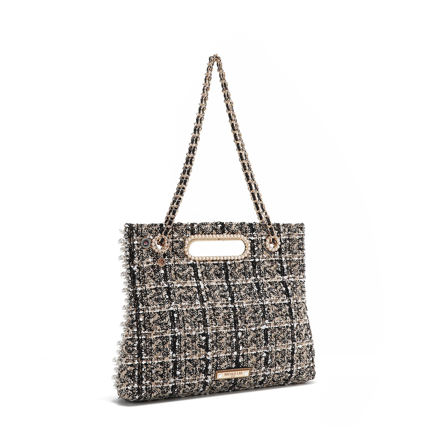 BOLSA DE EMBREAGEM ESTILO TWEED (BEGE)