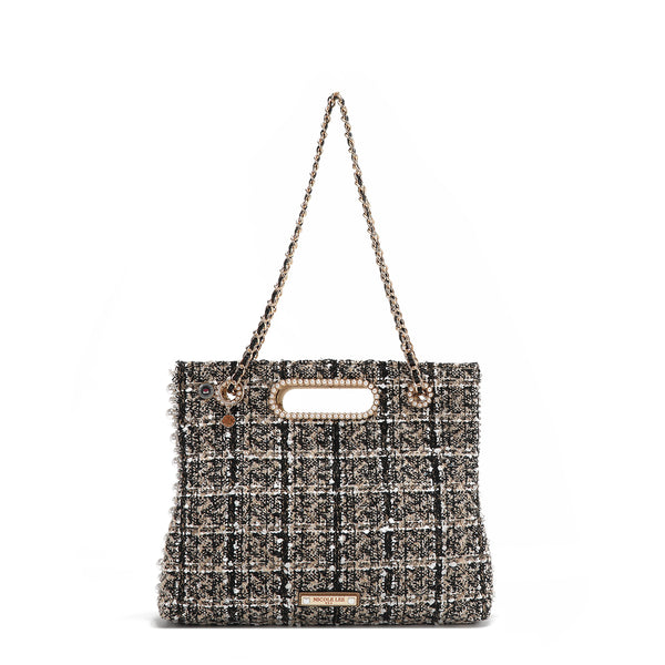 BOLSA DE EMBREAGEM ESTILO TWEED (BEGE)