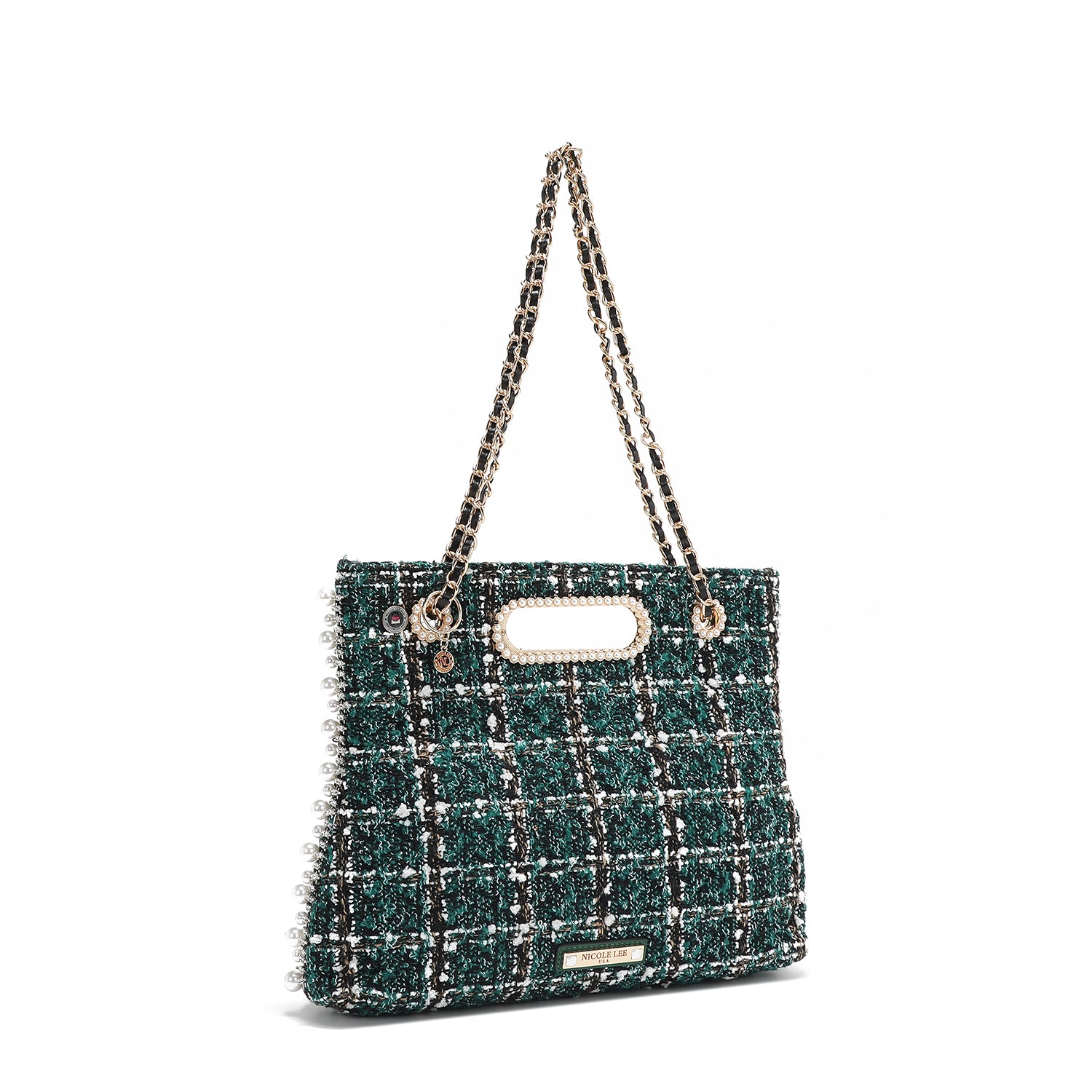 BOLSA DE EMBREAGEM ESTILO TWEED (VERDE)