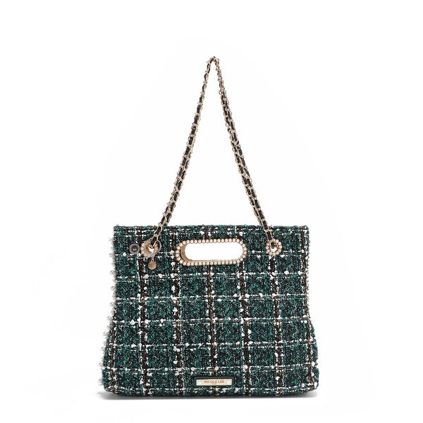 BOLSO CLUTCH ESTILO TWEED (VERDE)