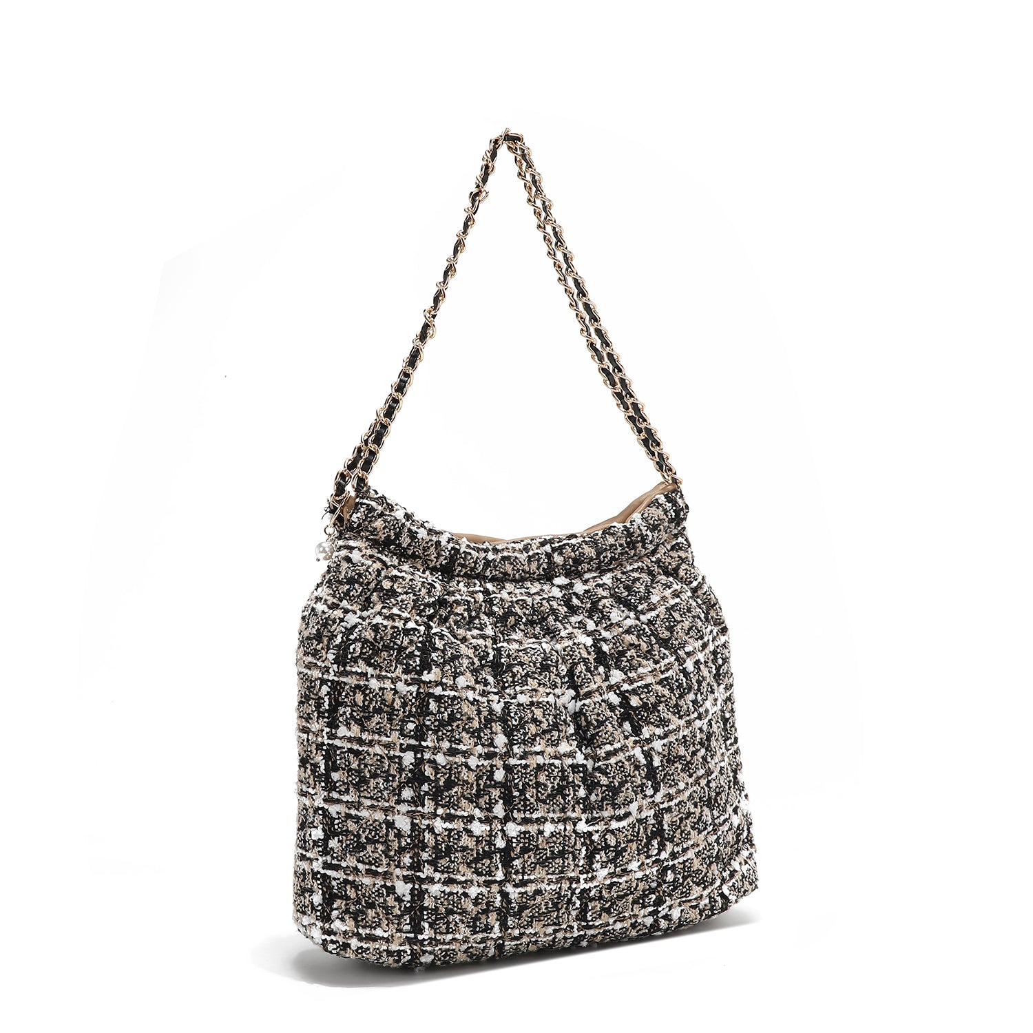 BOLSA DE OMBRO ESTILO TWEED (BEGE)